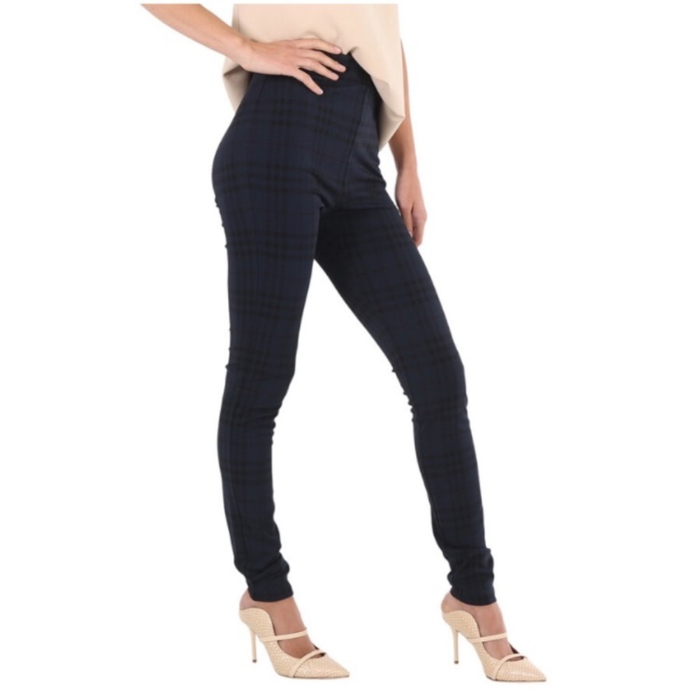 BURBERRY 
Midnight Navy Check Print pants with side zipper